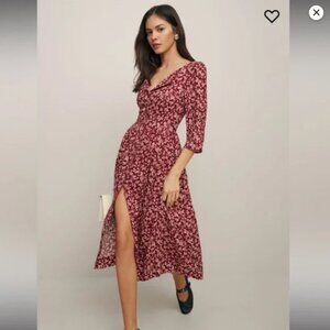 Reformation Adair dress Isa midi button up medium 8 red white fall winter floral